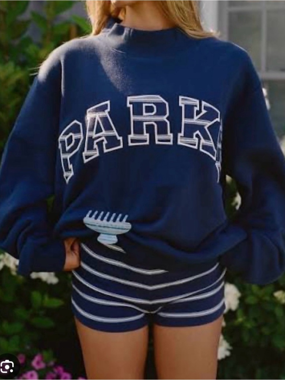 Parke x Maggie and Emma collab navy mockneck with stripes RARE size  l/xl